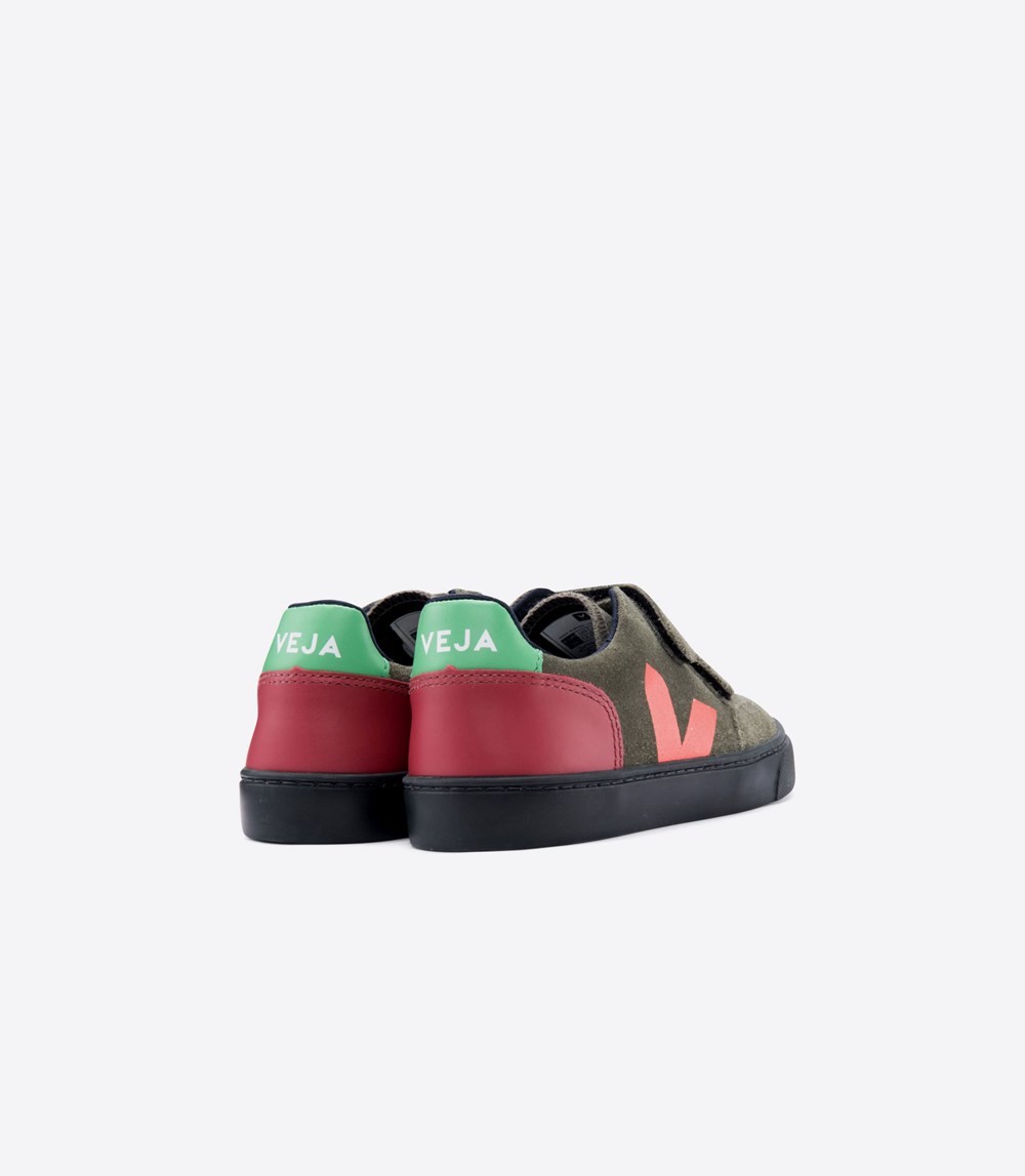 Veja Trainers Kids Olive/Black - V-12 Velcro Suede - VKTI-93184